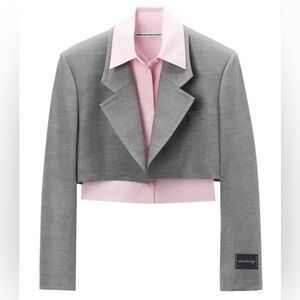 Alexander Wang Layered Cropped Gray Blazer with Pink Accents